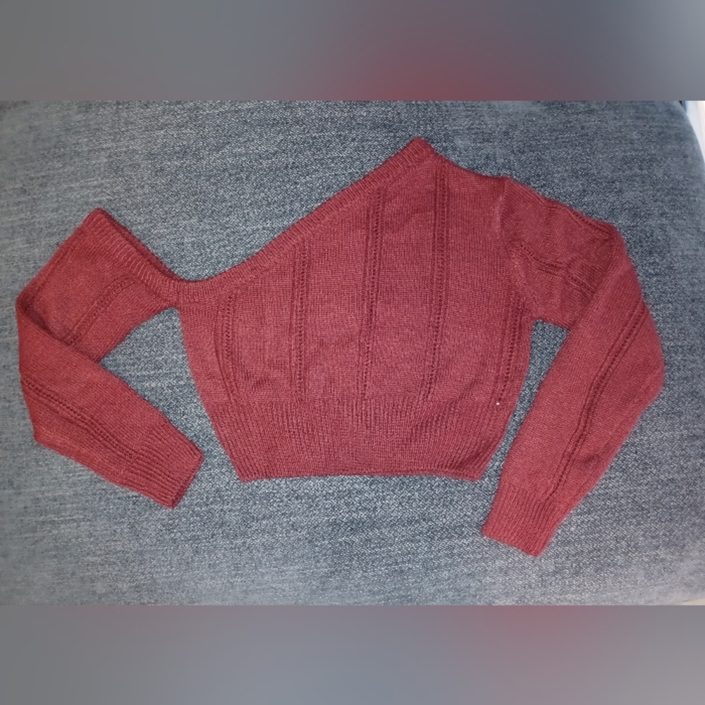 SHEIN Off-Shoulder Crop Sweater - Burgundy